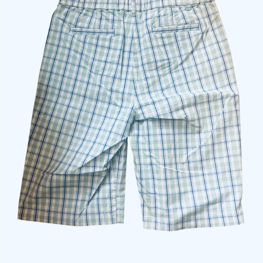 Mountain Lake Blue Green Plaid Bermuda Shorts Womens 12 Cotton Stretch Golf - Picture 2 of 4
